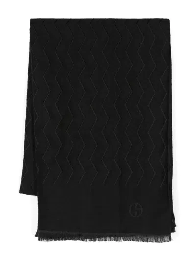 Giorgio Armani Patterned-jacquard Scarf In Black