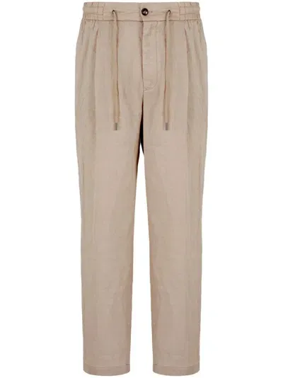 Giorgio Armani Pleat Detail Linen Lounge Trousers In Neutrals