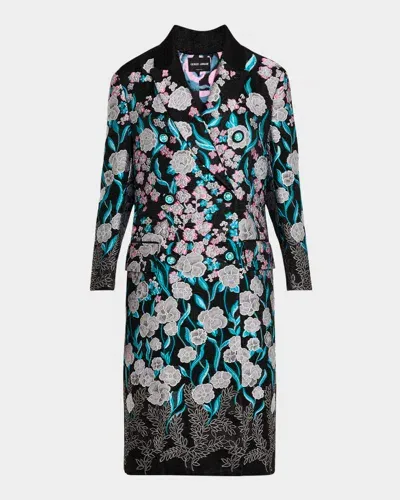 Giorgio Armani Official Store Double-breasted Long Coat With Trailing Floral Embroidery In Fantaisie