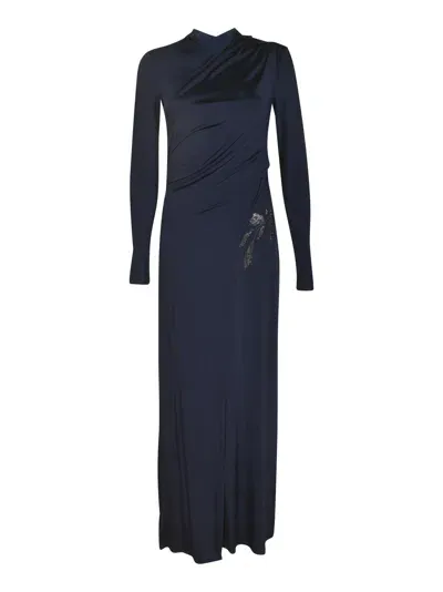 Giorgio Armani Rear Zip Wrap Long-sleeved Dress In Blue