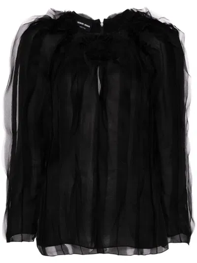 Giorgio Armani Ruffled Organza Blouse In Black