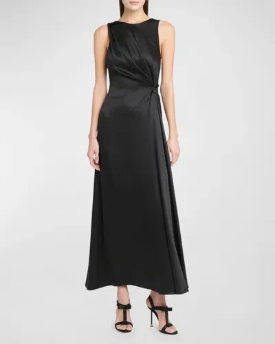 Giorgio Armani Satin Gown With Gathered Beaded Hip Detail In Black