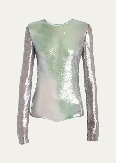 Giorgio Armani Sequined Jersey Long-sleeve Top In Solid Medium Green