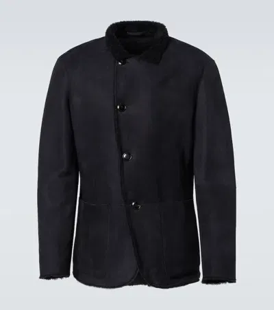 Giorgio Armani Shearling-lined Suede Jacket In Blue