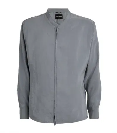 Giorgio Armani Silk-blend Bomber Jacket In Gray