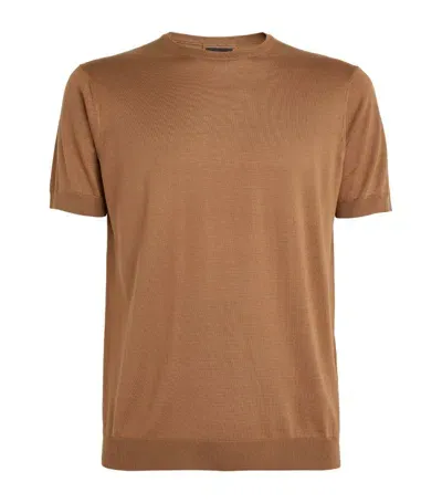 Giorgio Armani Silk-blend Short-sleeve Sweater In Beige