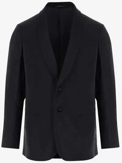 Giorgio Armani Long Sleeved Single Breasted Blazer In Black