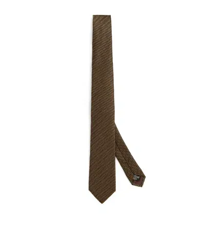 Giorgio Armani Silk Geometric Jacquard Tie In Beige