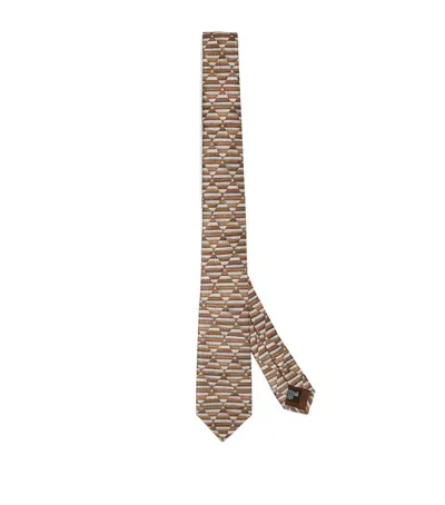 Giorgio Armani Silk Geometric Print Tie In Beige