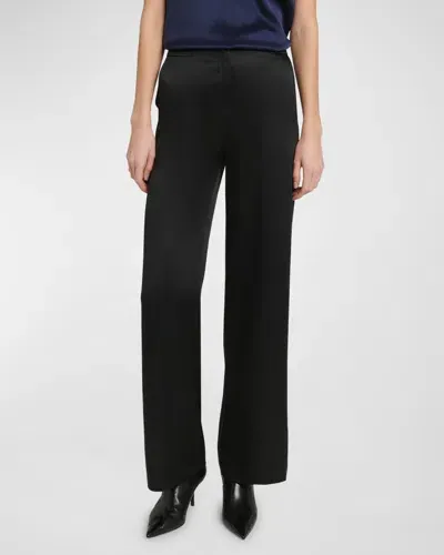 Giorgio Armani Silk Wide-leg Trousers In Black