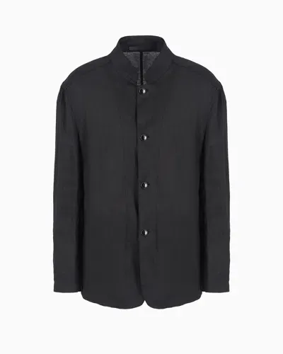 Giorgio Armani Single-breasted, Linen Canvas Jacket In Animal Print