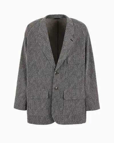 Giorgio Armani Single-breasted Shirt Jacket In A Jacquard Viscose And Wool Blend In Black