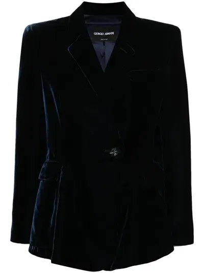 Giorgio Armani Single-breasted Velvet Blazer In Blue