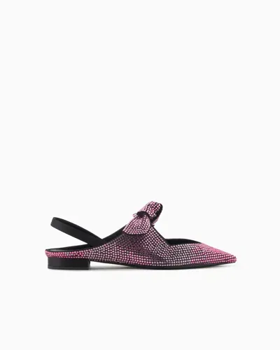 Giorgio Armani Slingback Ballerinas In Satin And Gradient Crystals In Pink