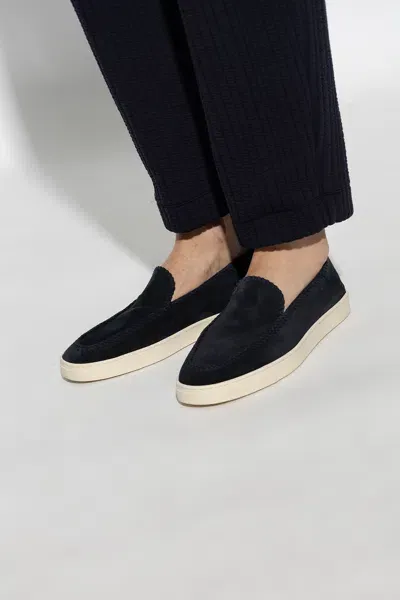 Giorgio Armani Exposed Stitch Round Toe Slip-on Sneakers In Navy Blue