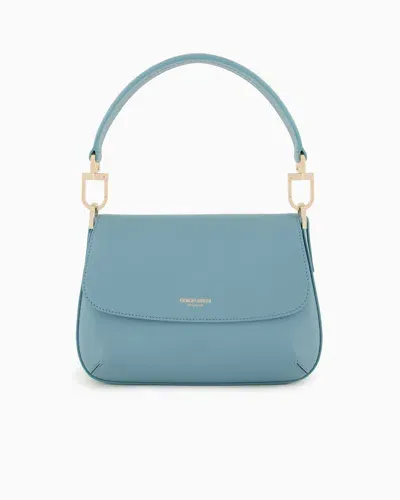 Giorgio Armani Small La Prima Soft Baguette Bag In Nappa Leather In Light Blue