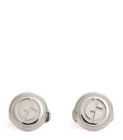 Giorgio Armani Sterling Silver Logo Cufflinks In Grey