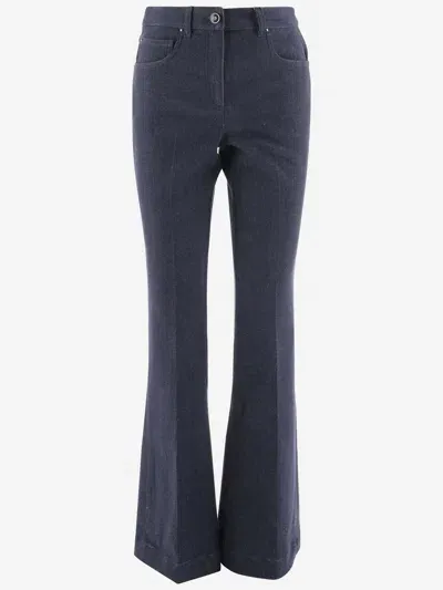 Giorgio Armani Stretch Cotton Denim Flared Jeans With Logo In Blue