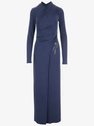 Giorgio Armani Official Store Robe Longue En Jersey De Viscose Stretch Avec Strass Asv In Bleu