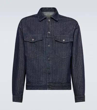 Giorgio Armani Striped Herringbone Denim Jacket In Blue