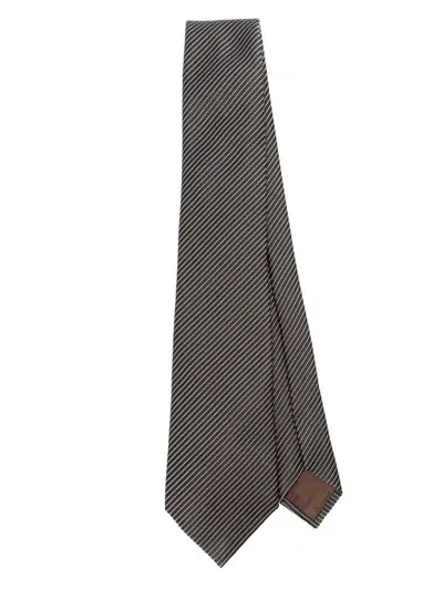 Giorgio Armani Striped Tie In Dark Brown