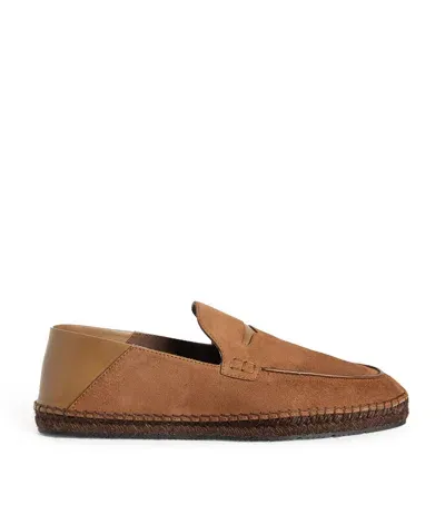 Giorgio Armani Suede Espadrille Loafers In Beige