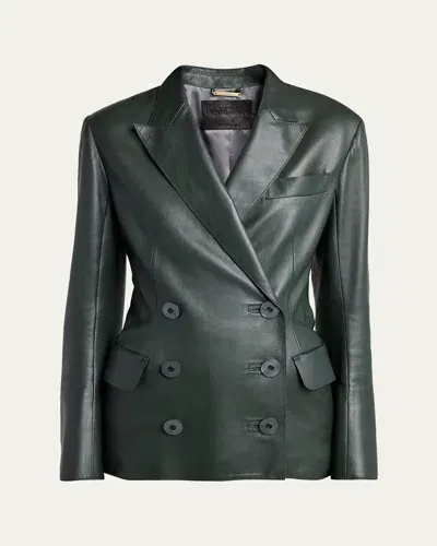 Giorgio Armani Tailored Leather Blazer Jacket In Dark Green