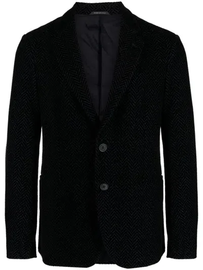 Giorgio Armani Textured Single-breasted Blazer In Blue