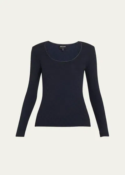 Giorgio Armani Textured Jersey Long-sleeve Tee In Navy