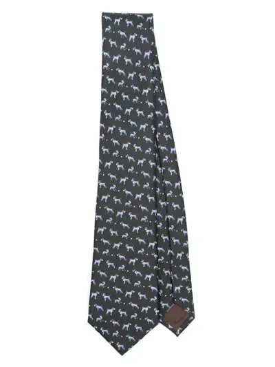 Giorgio Armani Dog-print Tie In Brown