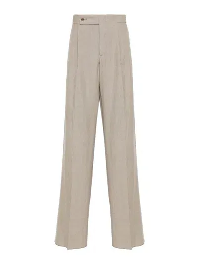 Giorgio Armani Linen Straight-leg Trousers In Beige