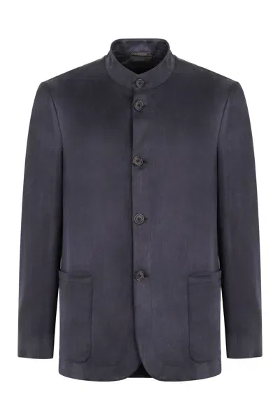 Giorgio Armani Twill Blazer With Buttons In Blue