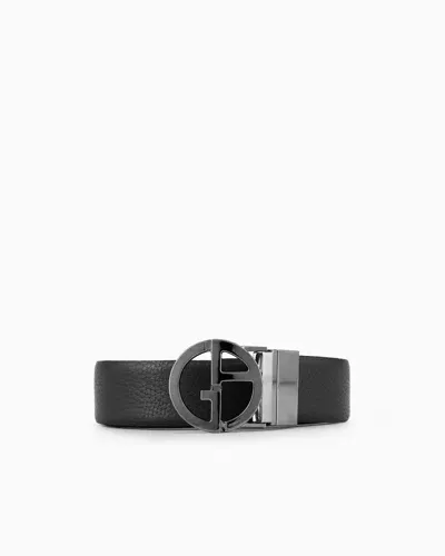 Giorgio Armani Two-toned, Reversible Leather Belt In Black