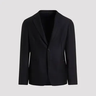 Giorgio Armani Ultramarine Blue Virgin Wool Blazer In Black