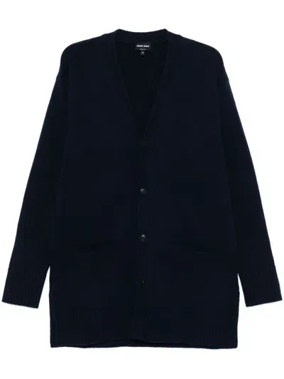 Giorgio Armani V-neck Cardigan In Blue