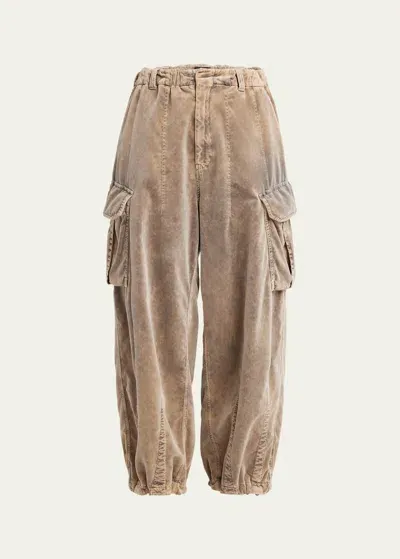 Giorgio Armani Velvet Cargo Pants In Beige