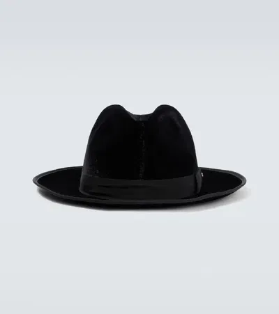 Giorgio Armani Velvet Fedora Hat In Black