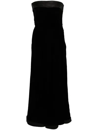 Giorgio Armani Black Satin Long Dress In Blue