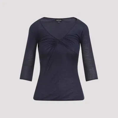 Giorgio Armani Viscose-silk Pullover In Blue