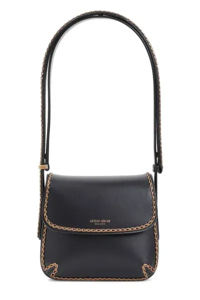 Giorgio Armani Whipstitch Trim Small La Prima Shoulder Bag In Black