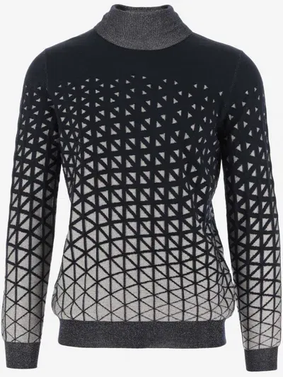 Giorgio Armani Wool Blend Sweater With Geometric Pattern In Red