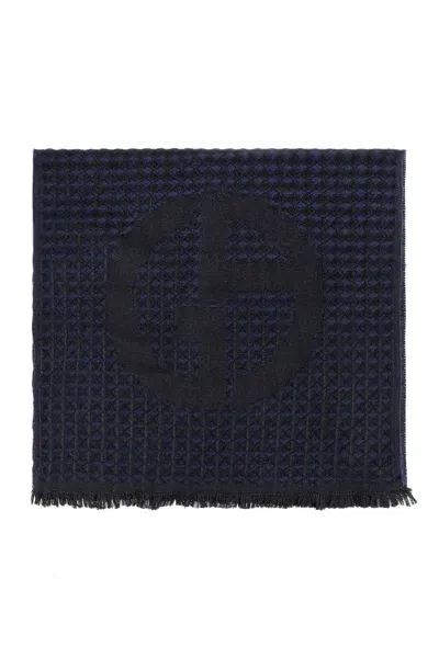 Giorgio Armani Wool Scarf In Solid Dark Blue