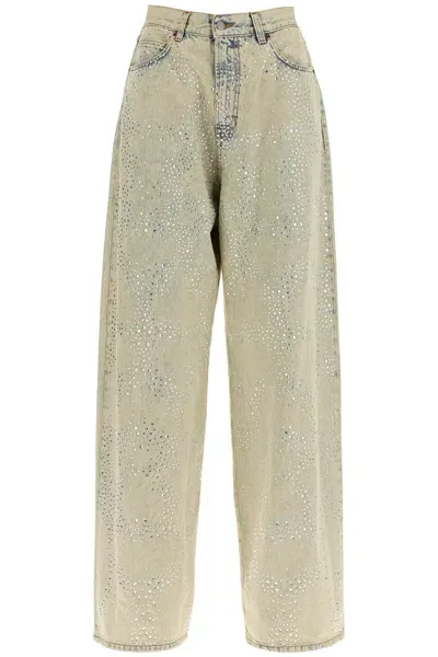 Giuseppe Di Morabito Wide Leg Jeans With Rhinestones In Neutrals