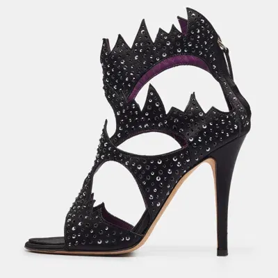 Pre-owned Giuseppe Zanotti Black Studded Satin Cut Out Sandals Size 39