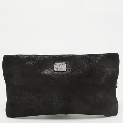 Pre-owned Giuseppe Zanotti Black Suede Skull Zip Clutch