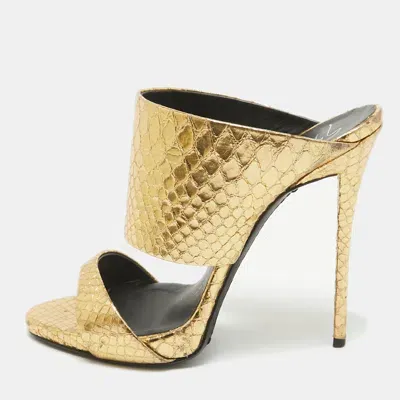 Pre-owned Giuseppe Zanotti Gold Embossed Python Andrea Slide Sandals Size 37