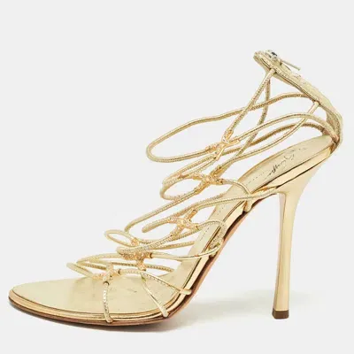 Pre-owned Giuseppe Zanotti Gold Leather Strappy Open Toe Sandals Size 38.5 In Metallic