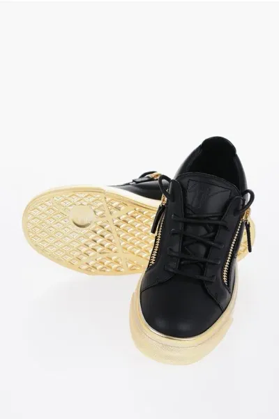 Giuseppe Zanotti Leather Augus Low-top Sneakers With Golden Effect Sole In Black