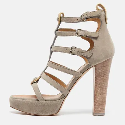 Pre-owned Giuseppe Zanotti Light Grey Suede Cage Open Toe Platform Sandals Size 39