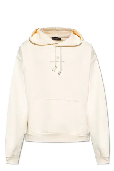 Giuseppe Zanotti Logo Embroidered Drawstring Hoodie In White